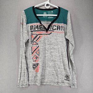 American Fighter by Buckle Women's Long Sleeve V-neck T-Shirt, XL, Gray Heather